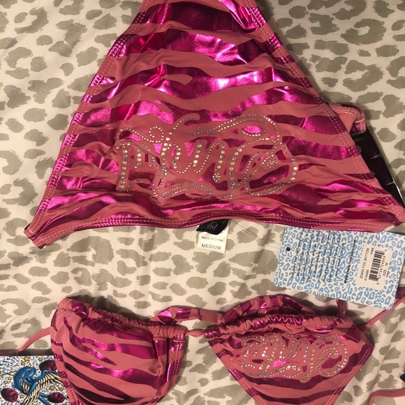 REPOSTING - Affliction Sinful Pink Zebra Striped Bikini - Picture 5 of 7